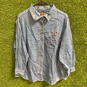 VTG Mickey Unlimited Disney Denim Shirt Womens 22W/24W Embroidered Plus‎ Size